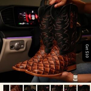 Men’s Cognac Pirarucu Leather Boots Size 10